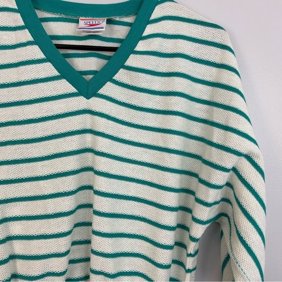 Vintage Speedo Green & White Striped Dolman Cuffed Blouse Size Medium - Picture 9 of 11